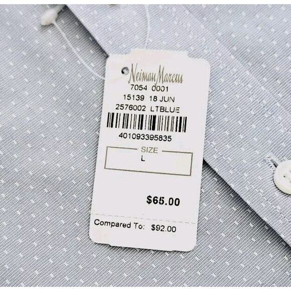 Neiman Marcus (Mens Large) Slim Fit Blue Long-Sleeve Button Dress Shirt Stretch - Picture 4 of 7